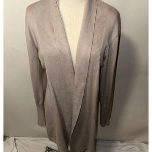 Joan Vass New York Tan Cardigan Soft Long Sleeve Cinch Waist Lg